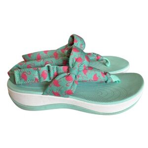 Clarks Arla Nicole Sandals, Aqua Flamingo Print, Size 6.5W